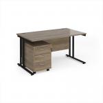 Maestro 25 straight desk 1400mm x 800mm with black cantilever frame and 3 drawer pedestal - Nebraska Oak SBK314NO
