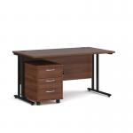 Maestro 25 straight desk 1400mm x 800mm with black cantilever frame and 3 drawer pedestal - walnut SBK314W