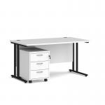 Maestro 25 straight desk 1400mm x 800mm with black cantilever frame and 3 drawer pedestal - white SBK314WH
