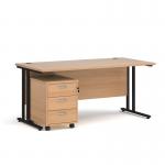 Maestro 25 straight desk 1600mm x 800mm with black cantilever frame and 3 drawer pedestal - beech