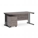 Maestro 25 straight desk 1600mm x 800mm with black cantilever frame and 3 drawer pedestal - grey oak SBK316GO