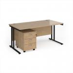 Maestro 25 straight desk 1600mm x 800mm with black cantilever frame and 3 drawer pedestal - Kendal Oak SBK316KO