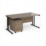 Maestro 25 straight desk 1600mm x 800mm with black cantilever frame and 3 drawer pedestal - Nebraska Oak SBK316NO