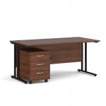 Maestro 25 straight desk 1600mm x 800mm with black cantilever frame and 3 drawer pedestal - walnut SBK316W