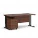 This photo captures the elegant simplicity of the Dams Pedestal Desk Maestro, with its 25 straight desk design and sleek black cantilever frame. The 1600mm x 800mm size provides ample workspace, while the 3 drawer pedestal adds convenient storage. The rich walnut finish adds a touch of warmth and sophistication.
