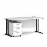 Maestro 25 straight desk 1600mm x 800mm with black cantilever frame and 3 drawer pedestal - white