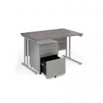 Maestro 25 bundle straight 1200 desk, silver leg frame and silver steel ped - Grey Oak SBS12GO