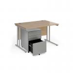 Maestro 25 bundle straight 1200 desk, silver leg frame and silver steel ped - Kendal Oak SBS12KO