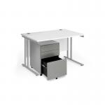 Maestro 25 bundle straight 1200 desk, silver leg frame and silver steel ped - White SBS12WH