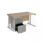 Maestro 25 bundle straight 1400 desk, silver leg frame and silver steel ped - Kendal Oak SBS14KO