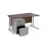 Maestro 25 bundle straight 1400 desk, silver leg frame and silver steel ped - Walnut SBS14W