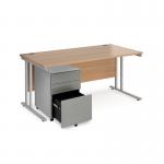 Maestro 25 bundle straight 1600 desk, silver leg frame and silver steel ped - Beech SBS16B