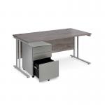 Maestro 25 bundle straight 1600 desk, silver leg frame and silver steel ped - Grey Oak SBS16GO