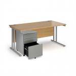 Maestro 25 bundle straight 1600 desk, silver leg frame and silver steel ped - Oak SBS16O