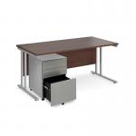 Maestro 25 bundle straight 1600 desk, silver leg frame and silver steel ped - Walnut SBS16W