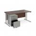 Maestro 25 bundle straight 1600 desk, silver leg frame and silver steel ped - Walnut SBS16W