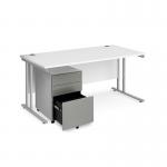Maestro 25 bundle straight 1600 desk, silver leg frame and silver steel ped - White SBS16WH