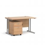 Maestro 25 straight desk 1200mm x 800mm with silver cantilever frame and 2 drawer pedestal - beech