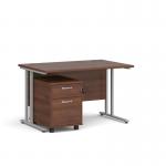 Maestro 25 straight desk 1200mm x 800mm with silver cantilever frame and 2 drawer pedestal - walnut SBS212W