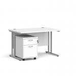 Maestro 25 straight desk 1200mm x 800mm with silver cantilever frame and 2 drawer pedestal - white SBS212WH