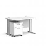 Maestro 25 straight desk 1200mm x 800mm with silver cantilever frame and 2 drawer pedestal - white SBS212WH