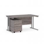 Maestro 25 straight desk 1400mm x 800mm with silver cantilever frame and 2 drawer pedestal - grey oak SBS214GO