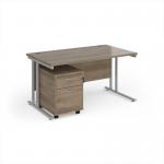 Maestro 25 straight desk 1400mm x 800mm with silver cantilever frame and 2 drawer pedestal - Nebraska Oak SBS214NO