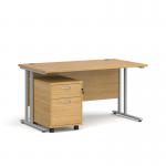 Maestro 25 straight desk 1400mm x 800mm with silver cantilever frame and 2 drawer pedestal - oak SBS214O