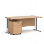 Maestro 25 straight desk 1600mm x 800mm with silver cantilever frame and 2 drawer pedestal - beech