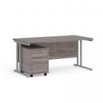 Maestro 25 straight desk 1600mm x 800mm with silver cantilever frame and 2 drawer pedestal - grey oak SBS216GO