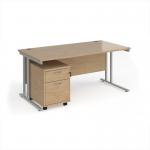 Maestro 25 straight desk 1600mm x 800mm with silver cantilever frame and 2 drawer pedestal - Kendal Oak SBS216KO