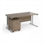 Maestro 25 straight desk 1600mm x 800mm with silver cantilever frame and 2 drawer pedestal - Nebraska Oak SBS216NO