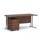 Maestro 25 straight desk 1600mm x 800mm with silver cantilever frame and 2 drawer pedestal - walnut SBS216W