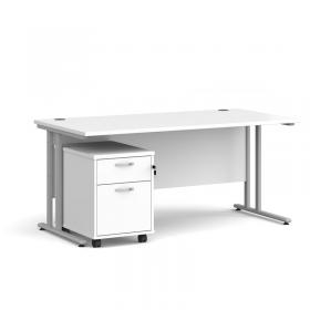 Maestro 25 straight desk 1600mm x 800mm with silver cantilever frame and 2 drawer pedestal - white SBS216WH