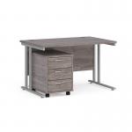 Maestro 25 straight desk 1200mm x 800mm with silver cantilever frame and 3 drawer pedestal - grey oak SBS312GO