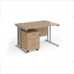 Maestro 25 straight desk 1200mm x 800mm with silver cantilever frame and 3 drawer pedestal - Kendal Oak SBS312KO