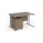Maestro 25 straight desk 1200mm x 800mm with silver cantilever frame and 3 drawer pedestal - Nebraska Oak SBS312NO