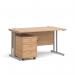 Maestro 25 straight desk 1400mm x 800mm with silver cantilever frame and 3 drawer pedestal - beech SBS314B