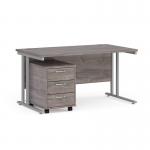 Maestro 25 straight desk 1400mm x 800mm with silver cantilever frame and 3 drawer pedestal - grey oak SBS314GO