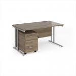 Maestro 25 straight desk 1400mm x 800mm with silver cantilever frame and 3 drawer pedestal - Nebraska Oak SBS314NO