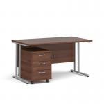 Maestro 25 straight desk 1400mm x 800mm with silver cantilever frame and 3 drawer pedestal - walnut SBS314W