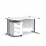 Maestro 25 straight desk 1400mm x 800mm with silver cantilever frame and 3 drawer pedestal - white