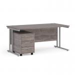Maestro 25 straight desk 1600mm x 800mm with silver cantilever frame and 3 drawer pedestal - grey oak SBS316GO
