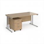 Maestro 25 straight desk 1600mm x 800mm with silver cantilever frame and 3 drawer pedestal - Kendal Oak SBS316KO