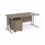 Maestro 25 straight desk 1600mm x 800mm with silver cantilever frame and 3 drawer pedestal - Nebraska Oak SBS316NO