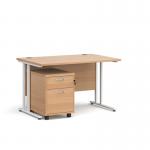 Maestro 25 straight desk 1200mm x 800mm with white cantilever frame and 2 drawer pedestal - beech SBWH212B