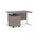 Maestro 25 straight desk 1200mm x 800mm with white cantilever frame and 2 drawer pedestal - grey oak SBWH212GO