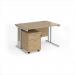 Maestro 25 straight desk 1200mm x 800mm with white cantilever frame and 2 drawer pedestal - Kendal Oak SBWH212KO
