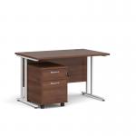 Maestro 25 straight desk 1200mm x 800mm with white cantilever frame and 2 drawer pedestal - walnut SBWH212W