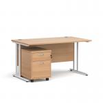 Maestro 25 straight desk 1400mm x 800mm with white cantilever frame and 2 drawer pedestal - beech SBWH214B